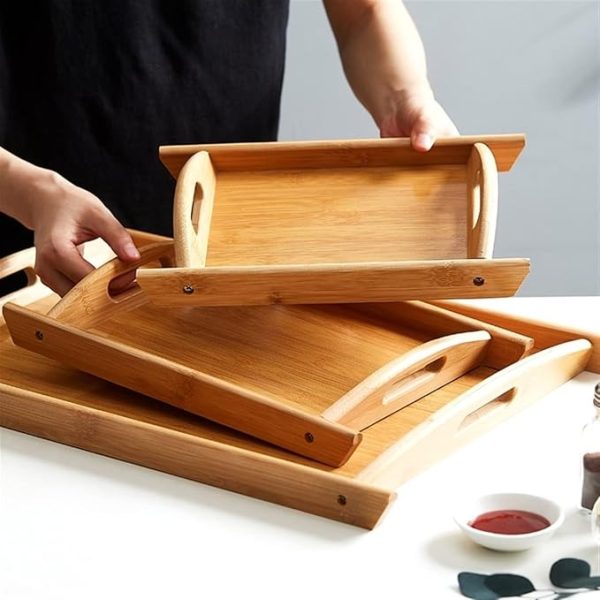 3 Pcs Wooden Serving Tray Set – Premium Wood Kitchen &amp; Dining Platter Trays