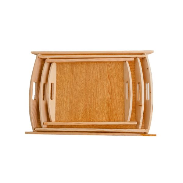 3 Pcs Wooden Serving Tray Set – Premium Wood Kitchen &amp; Dining Platter Trays