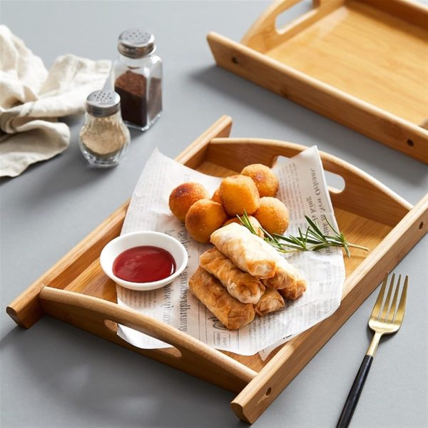 3 Pcs Wooden Serving Tray Set – Premium Wood Kitchen &amp; Dining Platter Trays