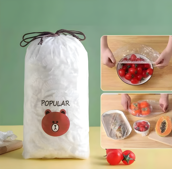 Disposable Food Cover Plastic Bags - 100 Pcs  | Multi-Purpose Stretchable Food Covers for Bowls, Plates, Fruits &amp; Leftovers