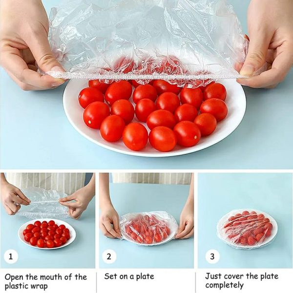 Disposable Food Cover Plastic Bags - 100 Pcs  | Multi-Purpose Stretchable Food Covers for Bowls, Plates, Fruits &amp; Leftovers