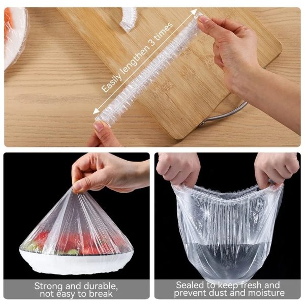 Disposable Food Cover Plastic Bags - 100 Pcs  | Multi-Purpose Stretchable Food Covers for Bowls, Plates, Fruits &amp; Leftovers