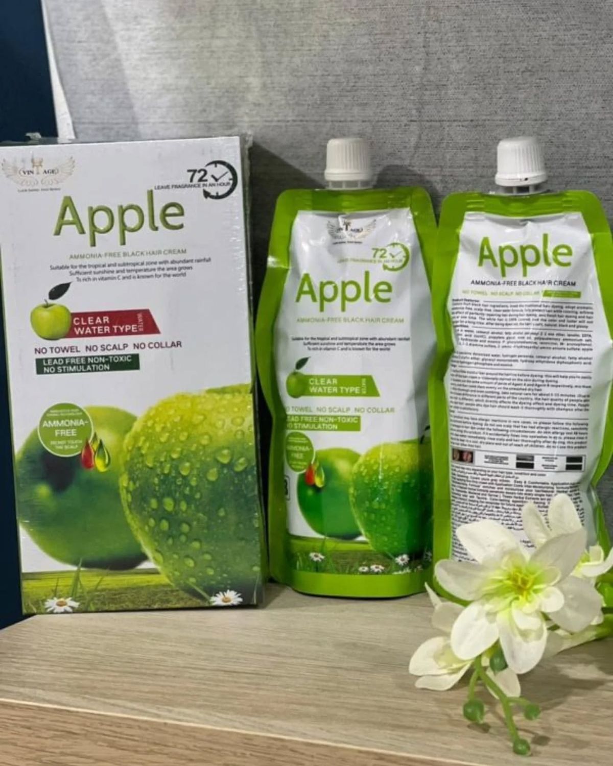 Apple Ammonia-Free Black Hair Cream – 3-in-1 Hair Color, Shampoo &amp; Conditioner | 500ml | Long-Lasting, Grey Coverage for Men &amp; Women