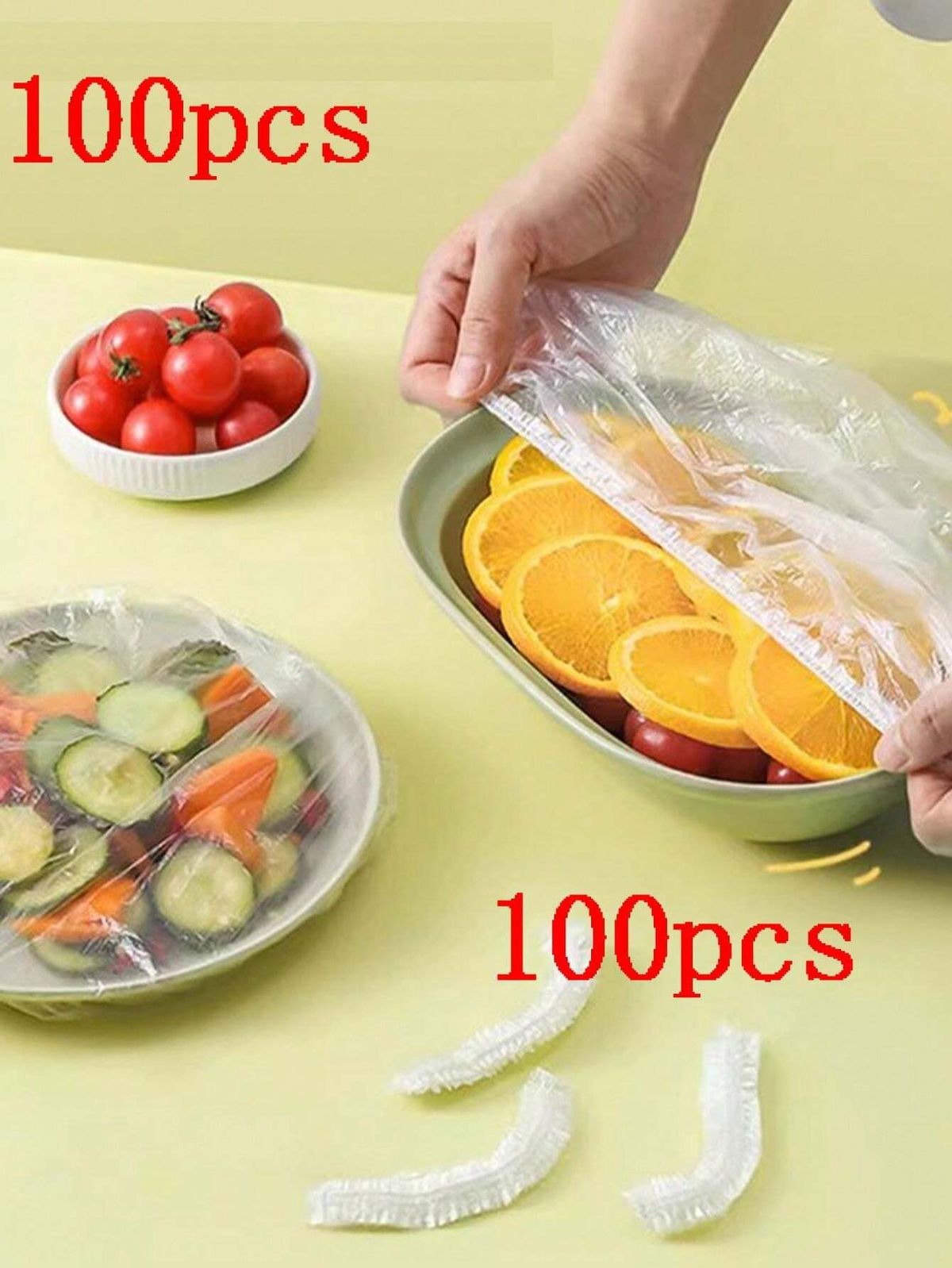 Disposable Food Cover Plastic Bags - 100 Pcs  | Multi-Purpose Stretchable Food Covers for Bowls, Plates, Fruits &amp; Leftovers