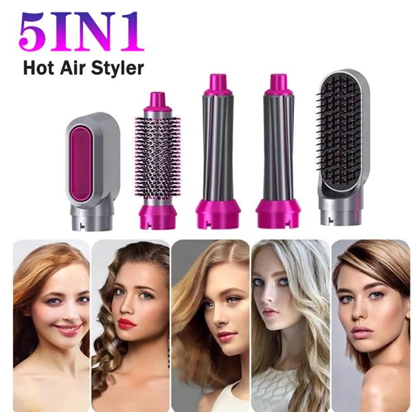 5-in-1 Electric Hair Dryer Brush – Hot Air Styler with Blow Dryer, Straightener, Curler, Volumizer &amp; Comb | One-Step Styling Tool for All Hair Types