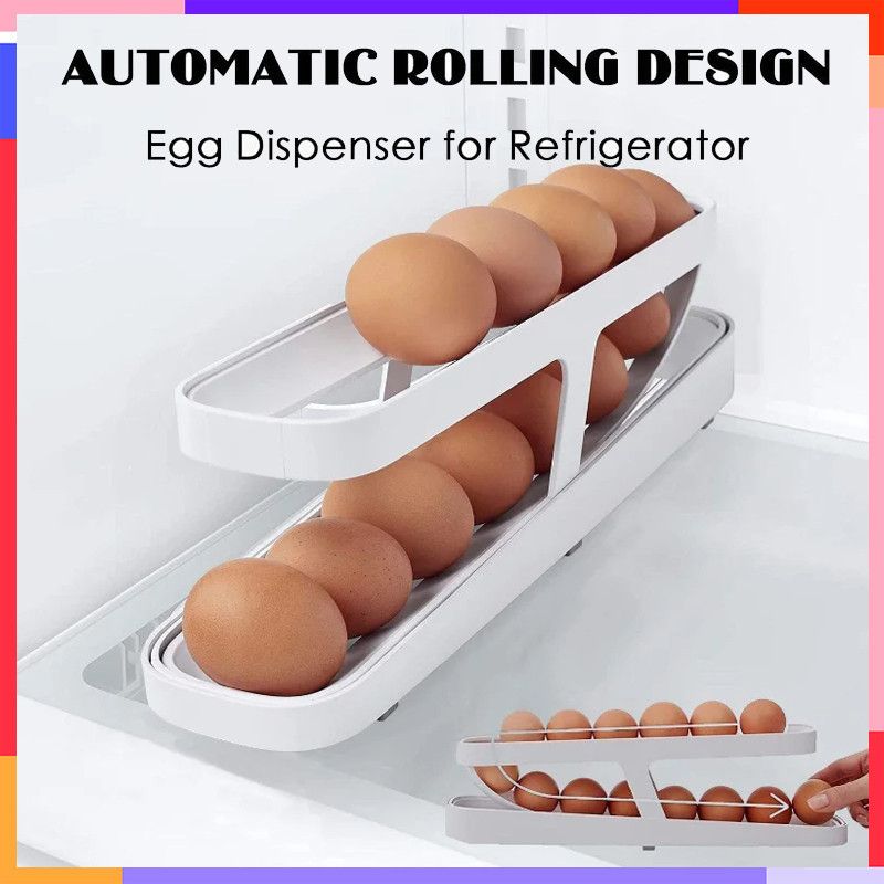 Automatic Rolling Egg Rack – Space-Saving Egg Organizer for Fridge &amp; Kitchen