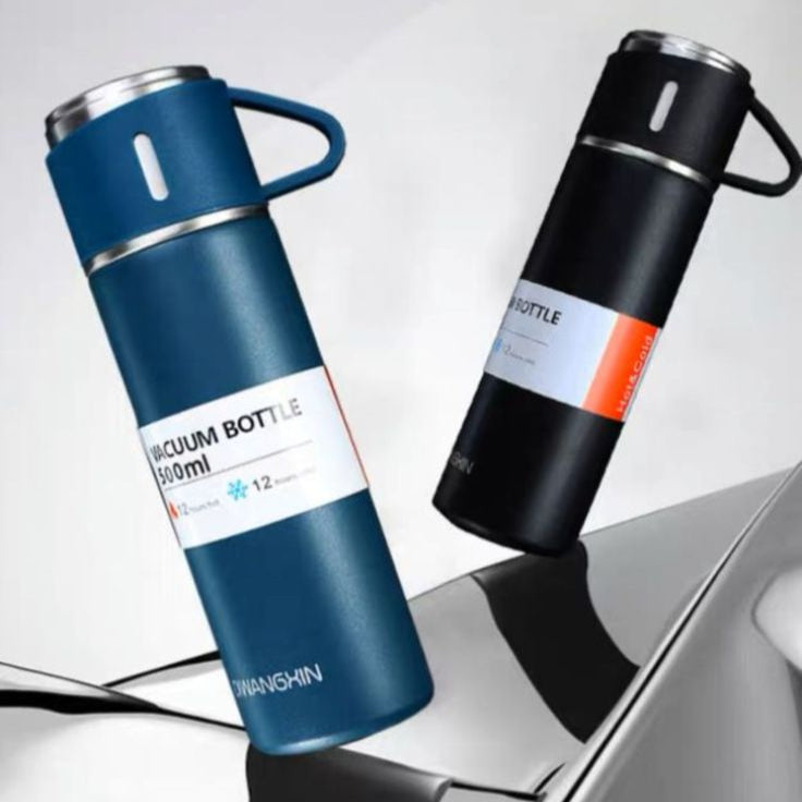 Stainless Steel Hot &amp; Cold Water Bottle 500ml – Vacuum Insulated, Leak-Proof Double Wall Flask (Random Color)