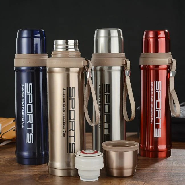 Stainless Steel Sports Water Bottle – 750ml Hot &amp; Cold Thermos Flask