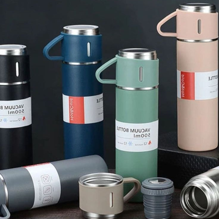 Stainless Steel Hot &amp; Cold Water Bottle 500ml – Vacuum Insulated, Leak-Proof Double Wall Flask (Random Color)