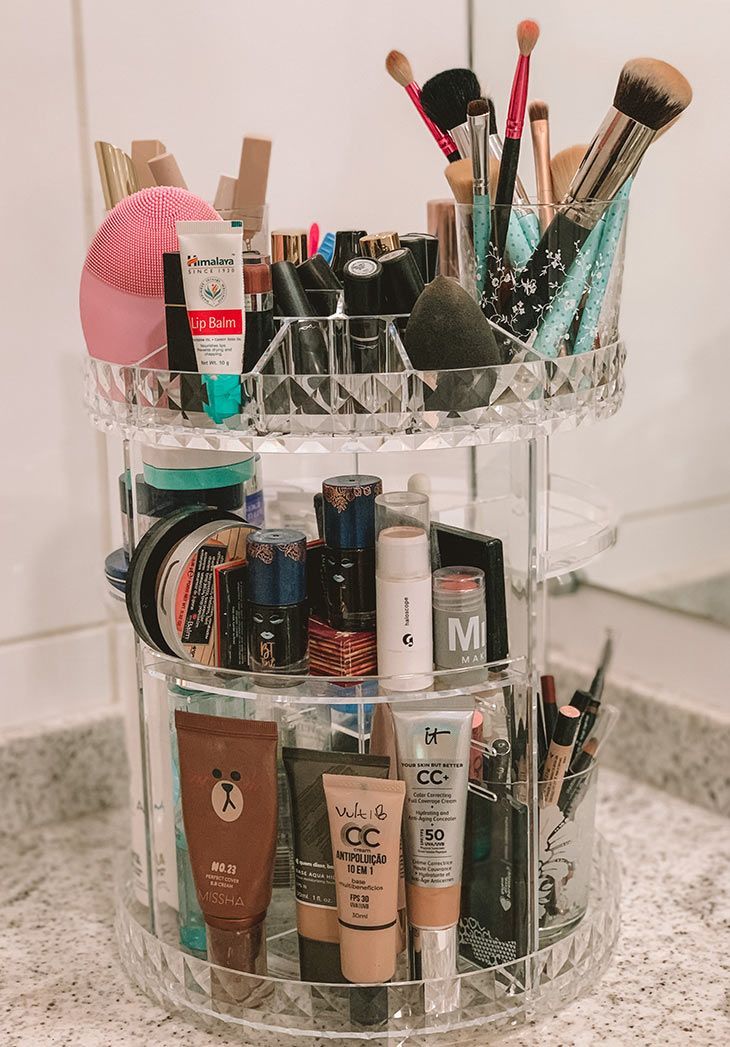 360° Rotating Diamond Cut Cosmetic Organizer –  Adjustable &amp; Space-Saving