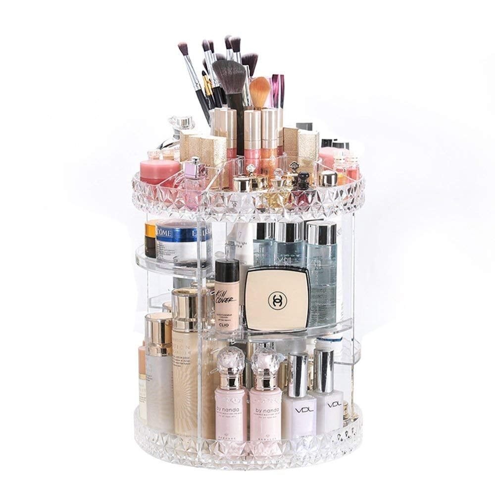 360° Rotating Diamond Cut Cosmetic Organizer –  Adjustable &amp; Space-Saving