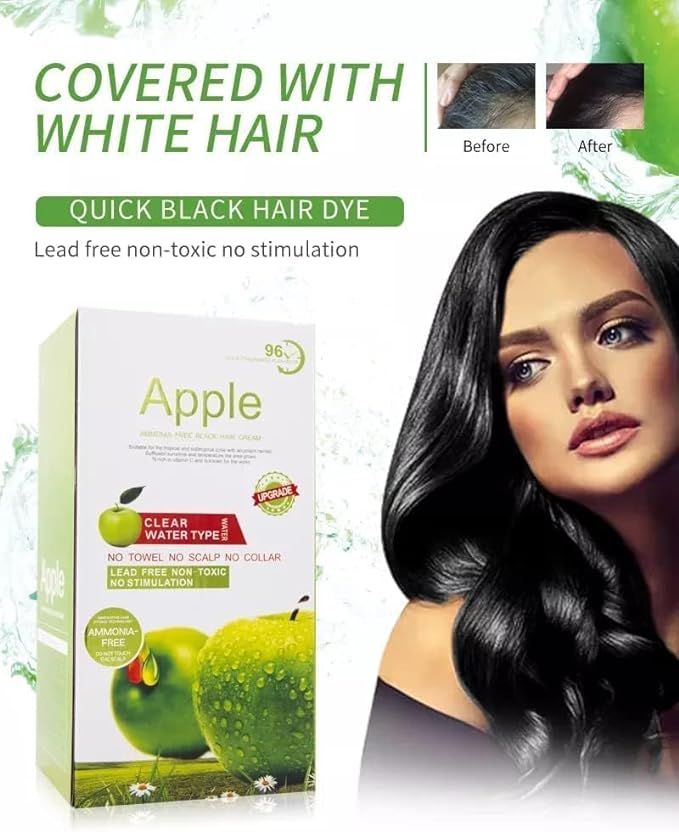 Apple Ammonia-Free Black Hair Cream – 3-in-1 Hair Color, Shampoo &amp; Conditioner | 500ml | Long-Lasting, Grey Coverage for Men &amp; Women