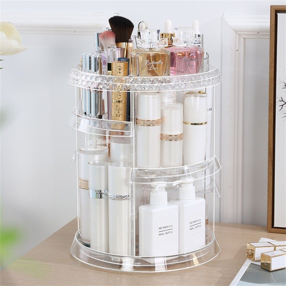 360° Rotating Diamond Cut Cosmetic Organizer –  Adjustable &amp; Space-Saving