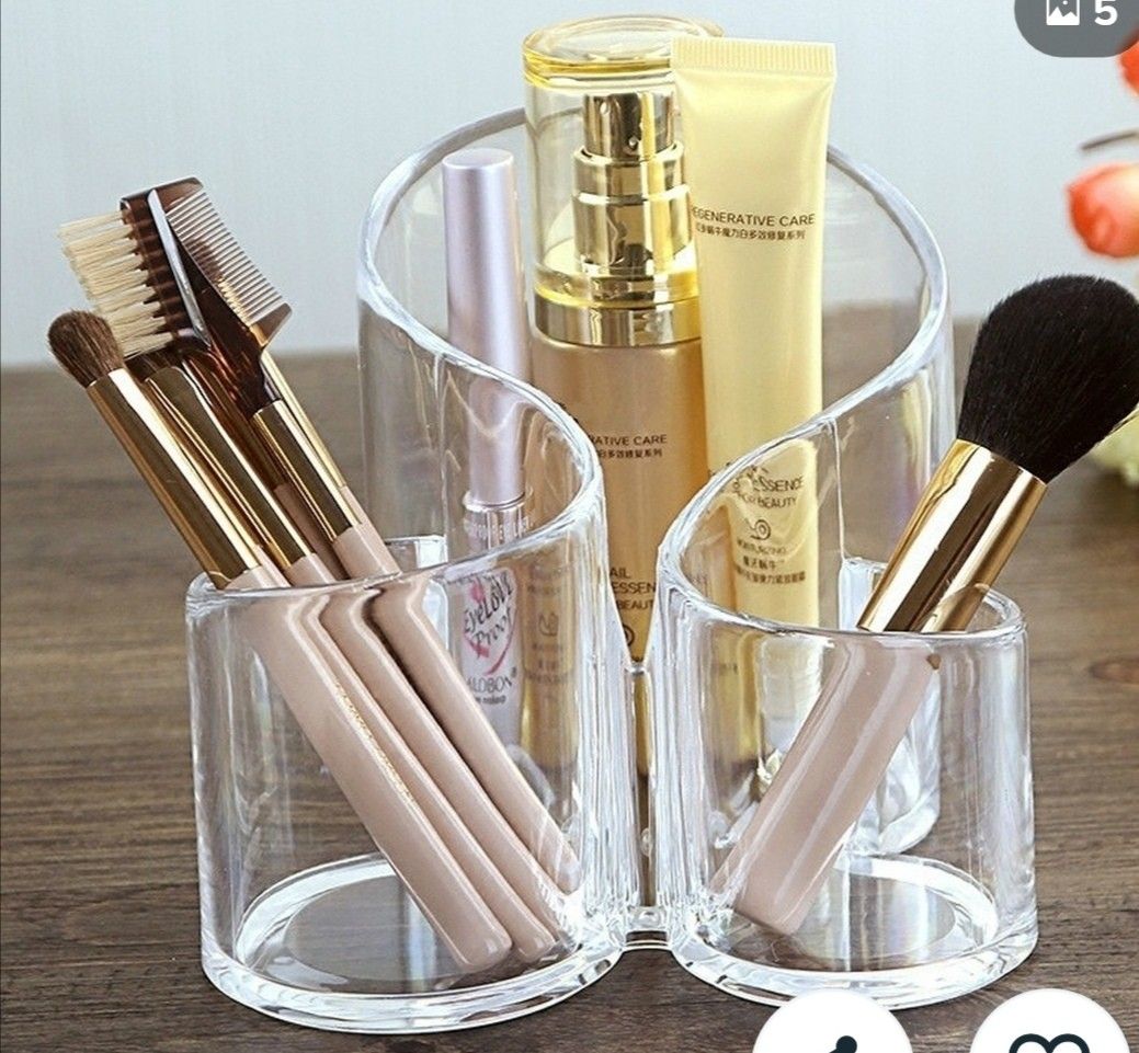 Transparent Acrylic Makeup Organizer – 3 Slot Lipstick &amp; Brush Holder Stand