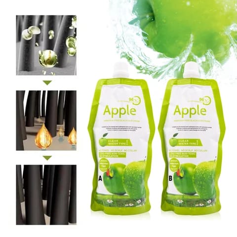 Apple Ammonia-Free Black Hair Cream – 3-in-1 Hair Color, Shampoo &amp; Conditioner | 500ml | Long-Lasting, Grey Coverage for Men &amp; Women