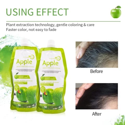 Apple Ammonia-Free Black Hair Cream – 3-in-1 Hair Color, Shampoo &amp; Conditioner | 500ml | Long-Lasting, Grey Coverage for Men &amp; Women