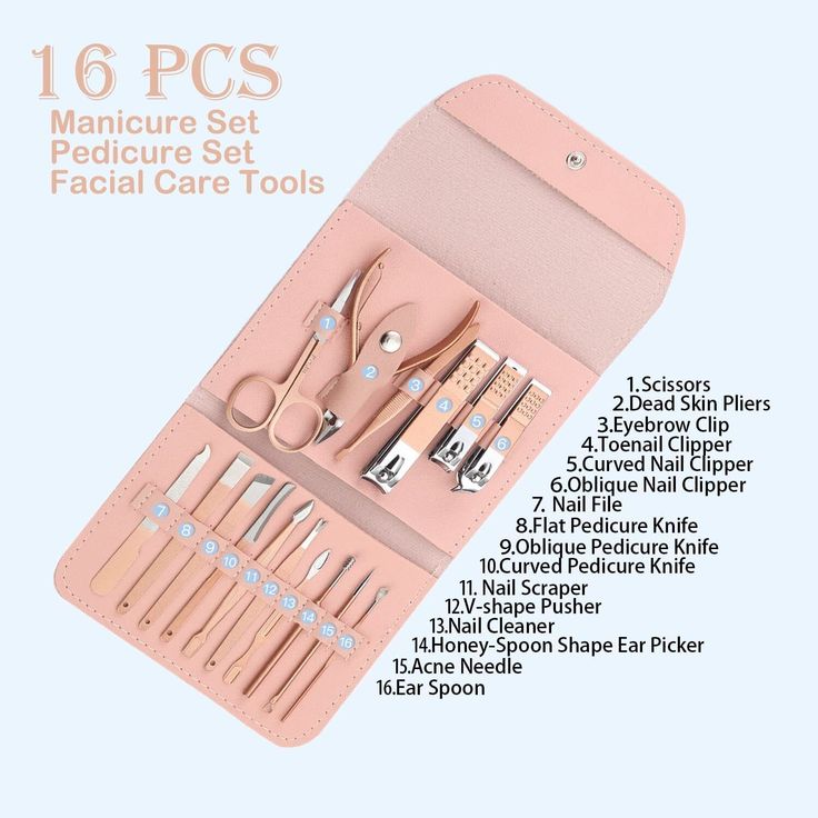 16pcs Professional Manicure &amp; Pedicure Kit – Nail Clippers, Cuticle Nippers &amp; Grooming Tools with Travel Case (Random Color)