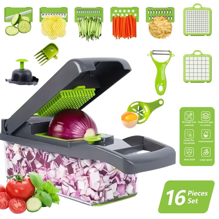 16-in-1 Mandoline Vegetable Slicer &amp; Chopper – Multifunctional Kitchen Cutter with Blades &amp; Storage Box