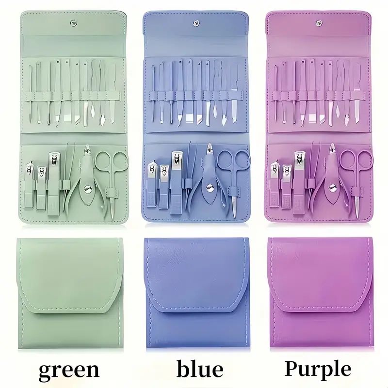 16pcs Professional Manicure &amp; Pedicure Kit – Nail Clippers, Cuticle Nippers &amp; Grooming Tools with Travel Case (Random Color)