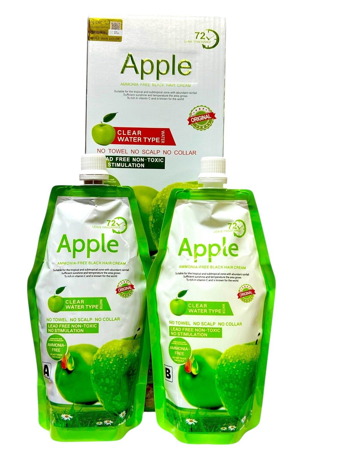 Apple Ammonia-Free Black Hair Cream – 3-in-1 Hair Color, Shampoo &amp; Conditioner | 500ml | Long-Lasting, Grey Coverage for Men &amp; Women