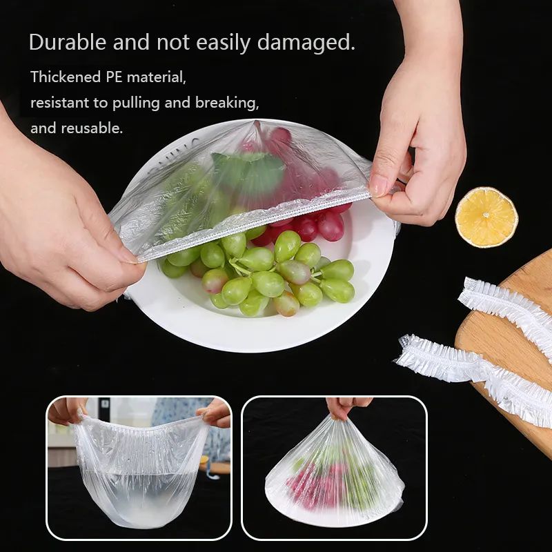 Disposable Food Cover Plastic Bags - 100 Pcs  | Multi-Purpose Stretchable Food Covers for Bowls, Plates, Fruits &amp; Leftovers