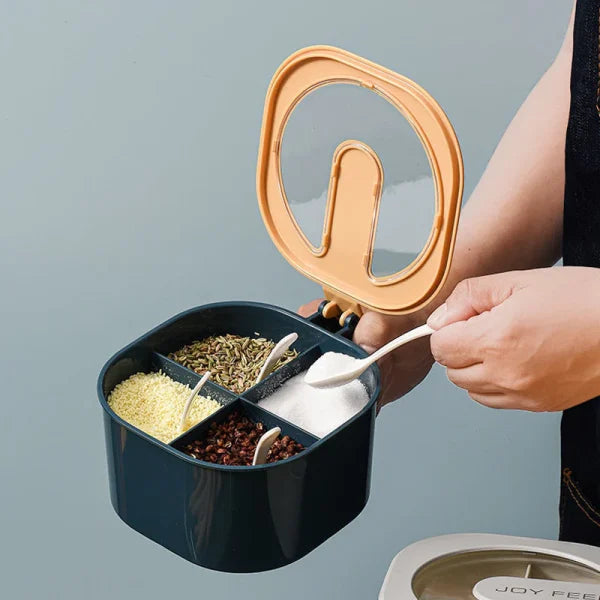 Combo Deal – 4 Section Spice Container &amp; 10-Piece Multi-Function Bone Spit Plate Set (Random Color)