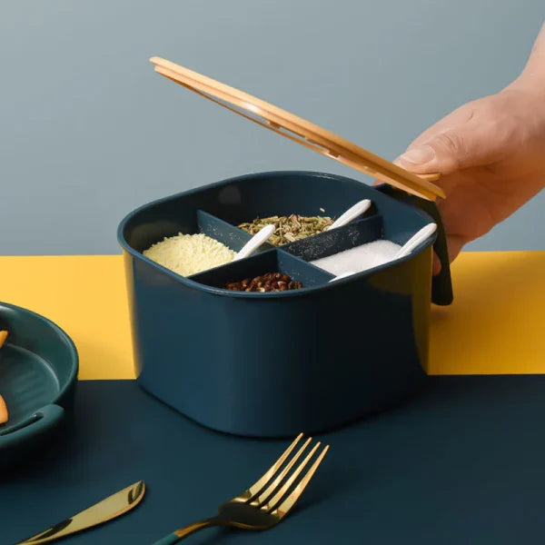 Combo Deal – 4 Section Spice Container &amp; 10-Piece Multi-Function Bone Spit Plate Set (Random Color)