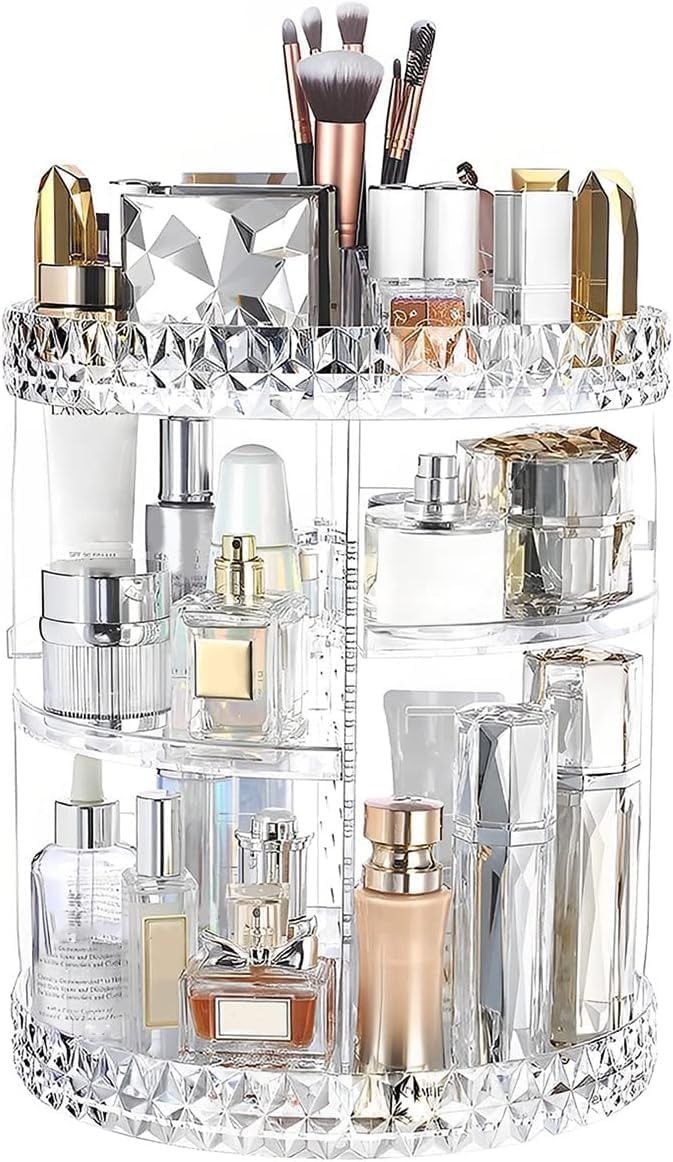 360° Rotating Diamond Cut Cosmetic Organizer –  Adjustable &amp; Space-Saving