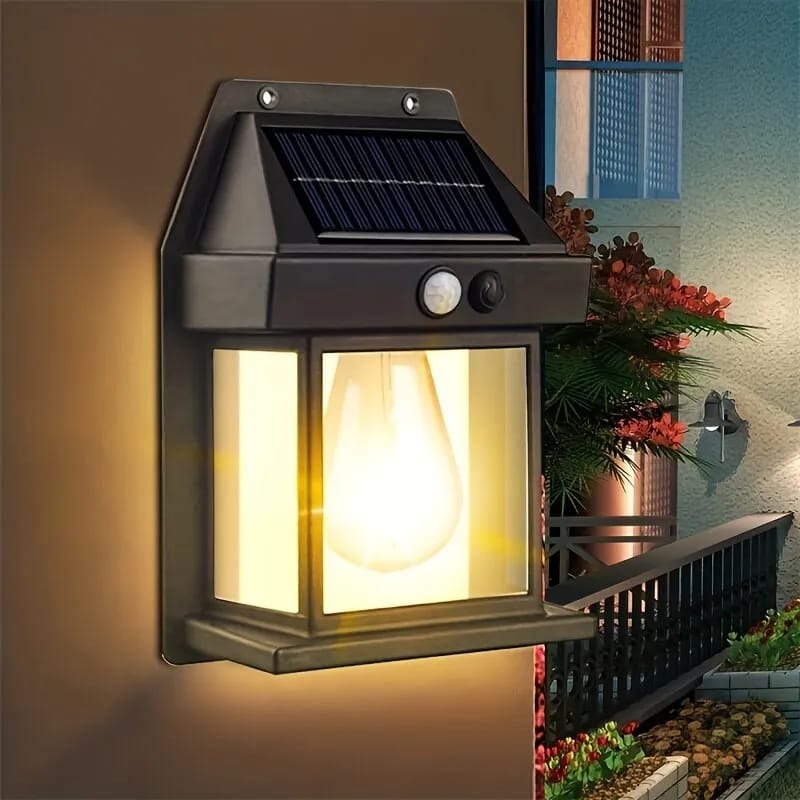 Solar Tungsten Filament Wall Lamp – Outdoor Waterproof Garden &amp; Courtyard Lighting with Intelligent Motion Induction