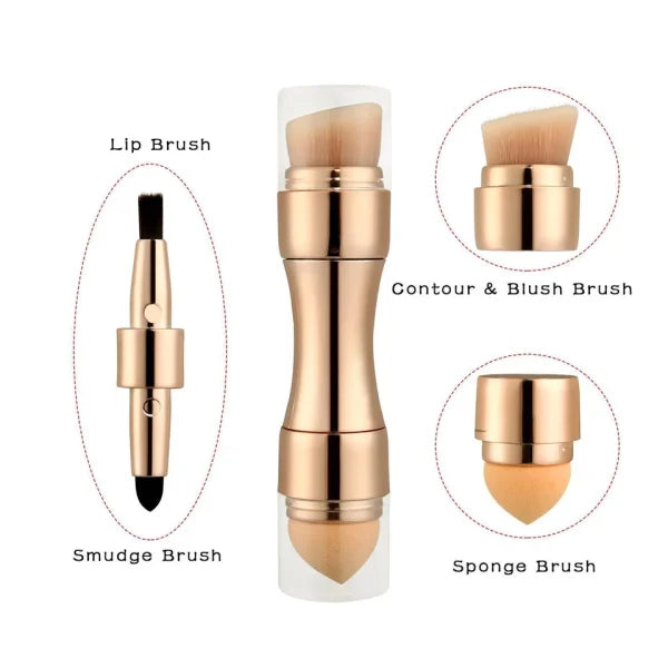 Max Factor X 4-in-1 Mini Travel Makeup Brush Set – Portable Cosmetic Applicator Kit with Foundation, Concealer &amp; Eyeshadow Brushes (Random Color)