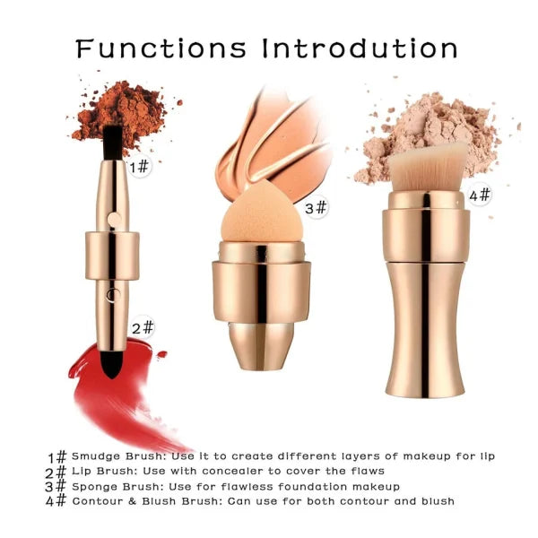 Max Factor X 4-in-1 Mini Travel Makeup Brush Set – Portable Cosmetic Applicator Kit with Foundation, Concealer &amp; Eyeshadow Brushes (Random Color)