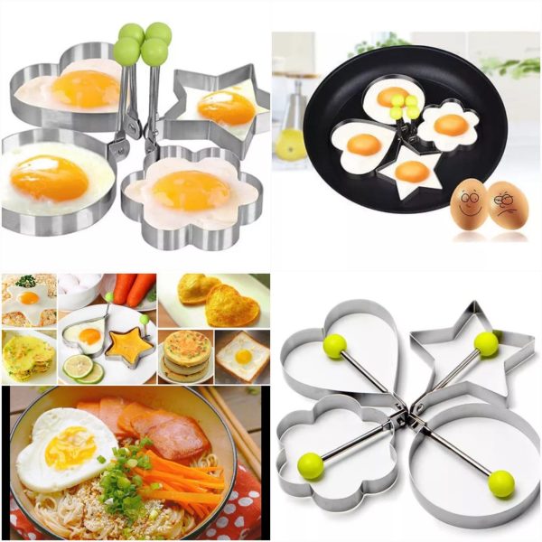 Pack of 4 Stainless Steel Egg Shaper Molds – Star, Heart, Round &amp; Flower Shapes