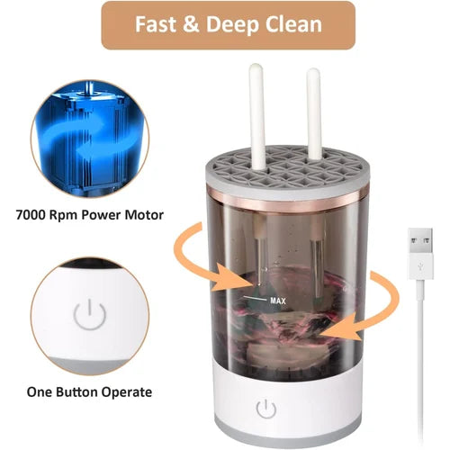 Electric Makeup Brush Cleaner Machine – Portable &amp; Silent Deep Cleaning Spinner for Cosmetic Brushes