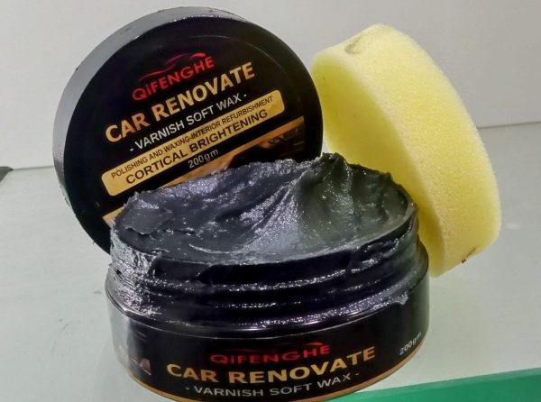 Qifenghe Car Plastic Restorer &amp; Wax Polish – 200gm + Sponge | Interior &amp; Exterior Renewal Coating