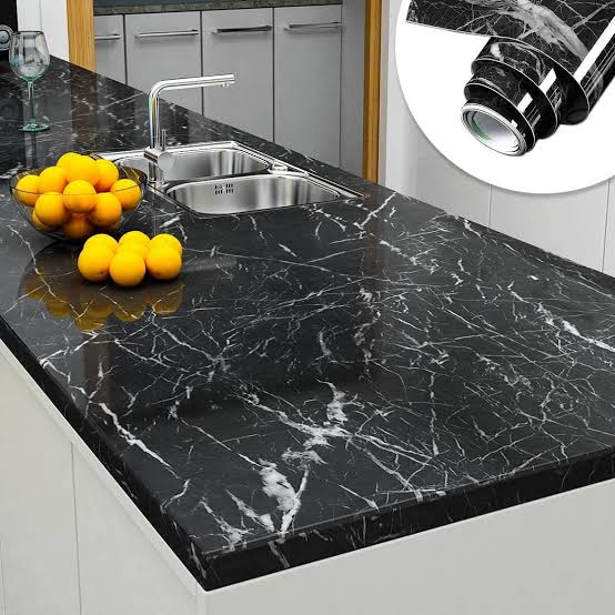 Self-Adhesive Black Marble Sheet – Waterproof Kitchen Counter &amp; Cabinet Sticker (60x200cm)