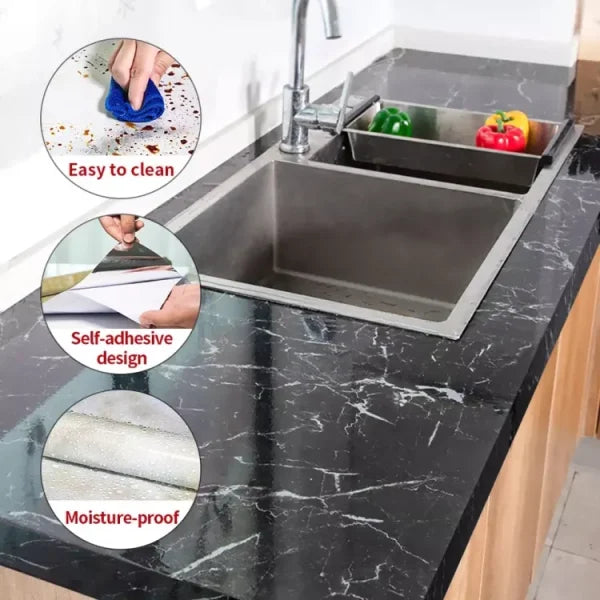 Self-Adhesive Black Marble Sheet – Waterproof Kitchen Counter &amp; Cabinet Sticker (60x200cm)