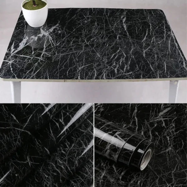 Self-Adhesive Black Marble Sheet – Waterproof Kitchen Counter &amp; Cabinet Sticker (60x200cm)