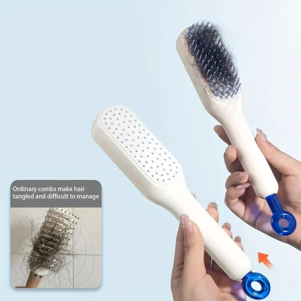 Self-Cleaning Anti-Static Massage Comb – One-Pull Clean Hair Brush with Retractable Bristles | Ergonomic Scalp Massager for All Hair Types