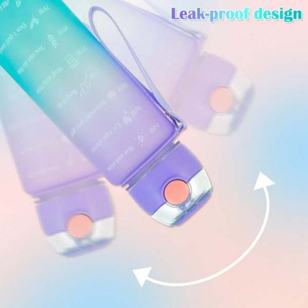 Sports Water Bottles 3 Pcs Set - With Motivational Time Marker &amp; Leak Proof Flip Top Lid  (Random Color)